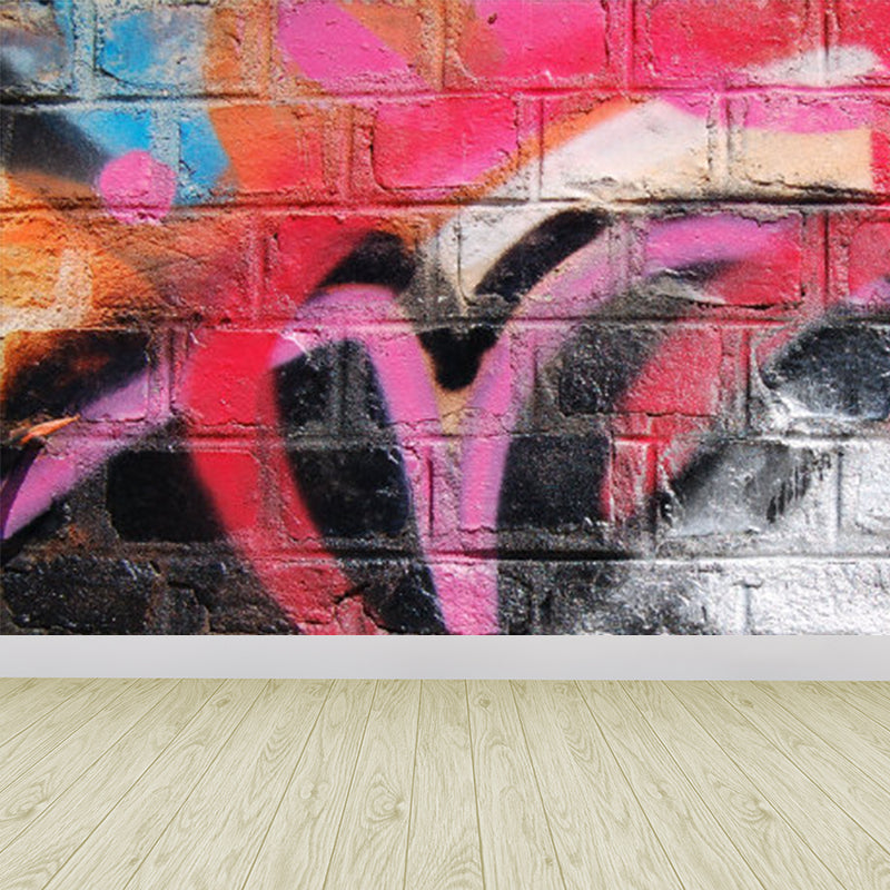 Pastel Color Graffiti Mural Wallpaper Modern Stain-Proof Wall Covering for Parlour