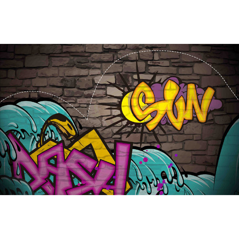 Abstract Graffiti Pattern Wall Mural Contemporary Non-Woven Textured Wall Art in Soft Color