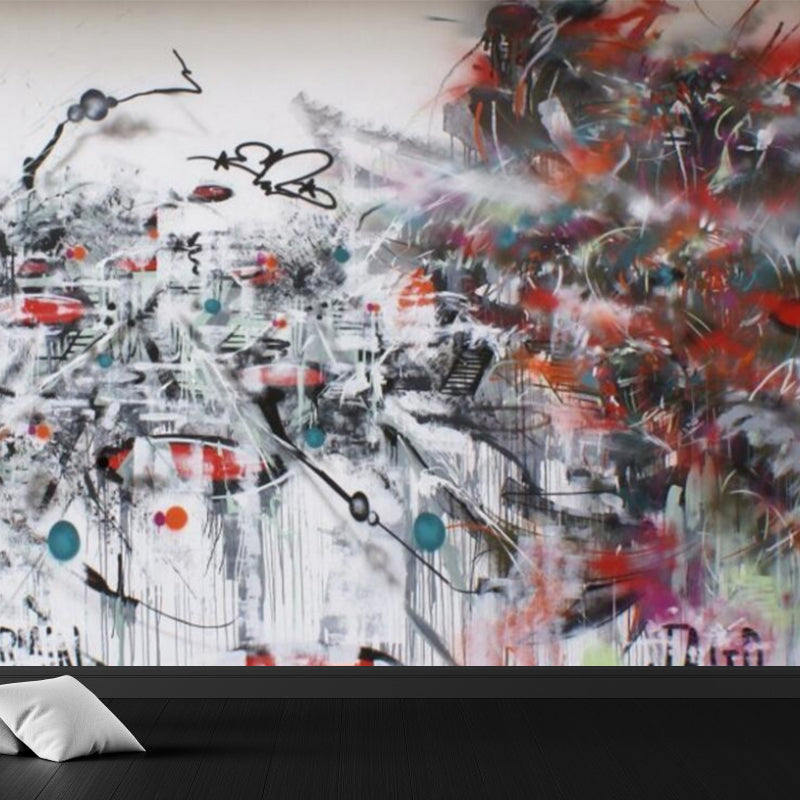 Abstract Graffiti Pattern Wall Mural Contemporary Non-Woven Textured Wall Art in Soft Color