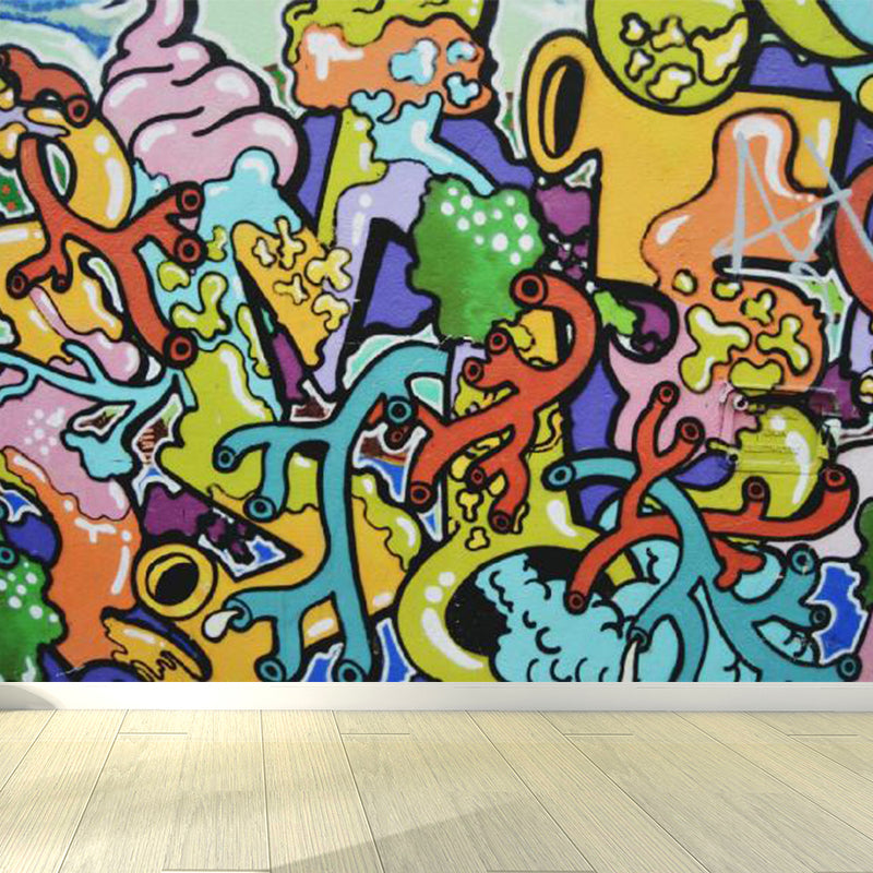 Abstract Graffiti Pattern Wall Mural Contemporary Non-Woven Textured Wall Art in Soft Color