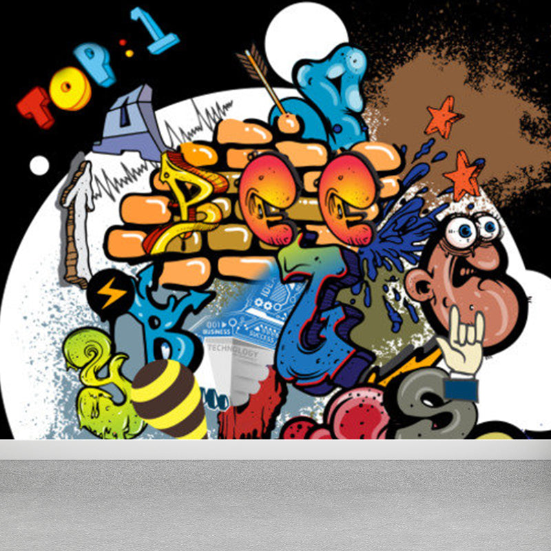Art mural non tissé de couleur claire de graffiti extra large pour la décoration intérieure, personnalisé
