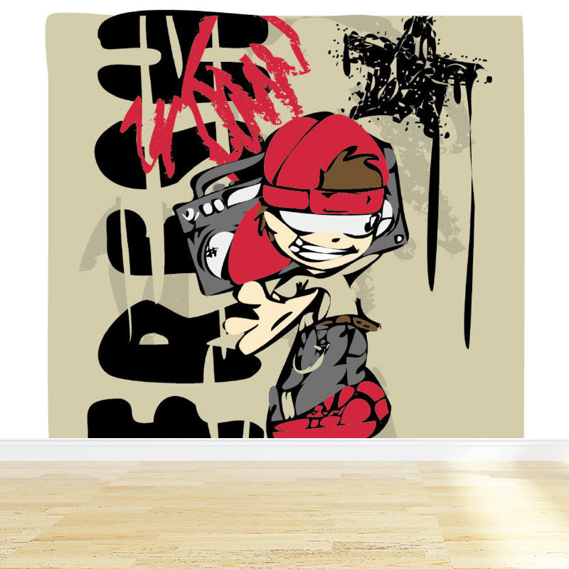 Huge Fashion Graffiti Mural Decal Bedroom Abstract Wall Decor in Pastel Color, Stain Resistant