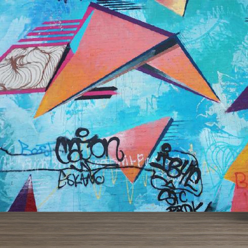 Huge Fashion Graffiti Mural Decal Bedroom Abstract Wall Decor in Pastel Color, Stain Resistant