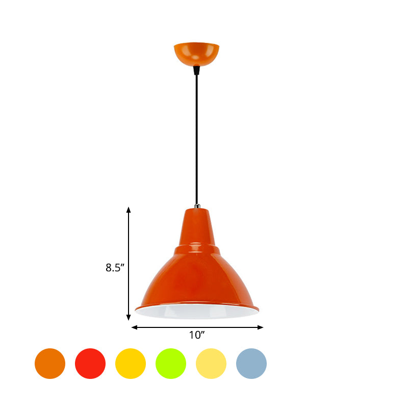 Dome Shade Metal Ceiling Fixture Industrial Stylish 1 Bulb Dining Room Hanging Light Fixture in Red/Yellow