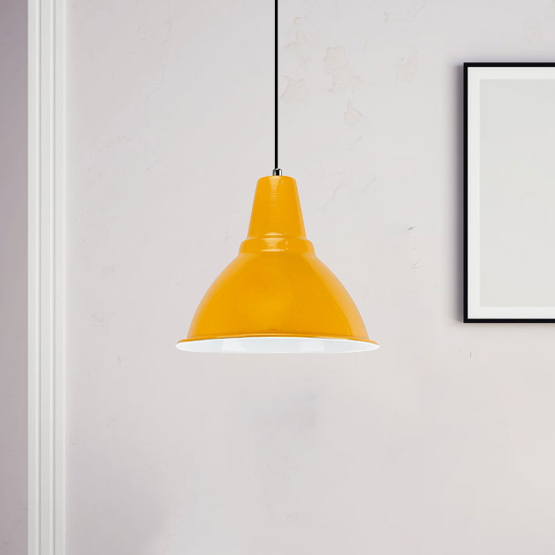 Dome Shade Metal Ceiling Fixture Industrial Stylish 1 Bulb Dining Room Hanging Light Fixture in Red/Yellow