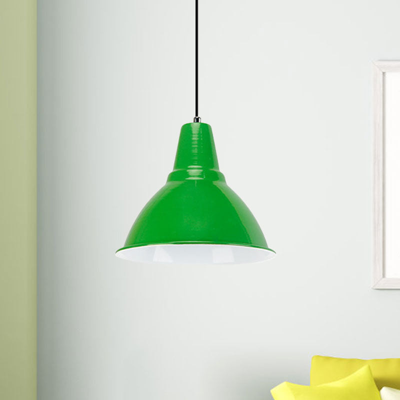 Dome Shade Metal Ceiling Fixture Industrial Stylish 1 Bulb Dining Room Hanging Light Fixture in Red/Yellow