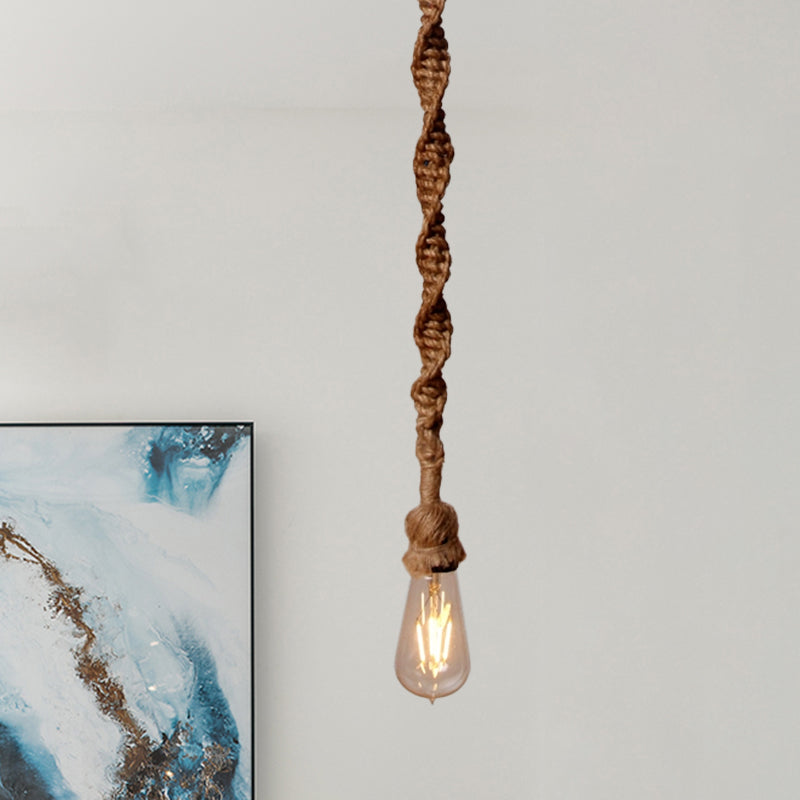 Minimalist Exposed Bulb Hanging Lamp 1/3-Head Rope Pendant Light Fixture in Brown for Bar