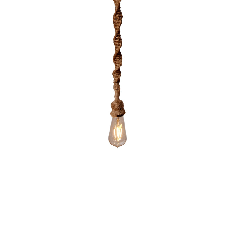 Minimalist Exposed Bulb Hanging Lamp 1/3-Head Rope Pendant Light Fixture in Brown for Bar