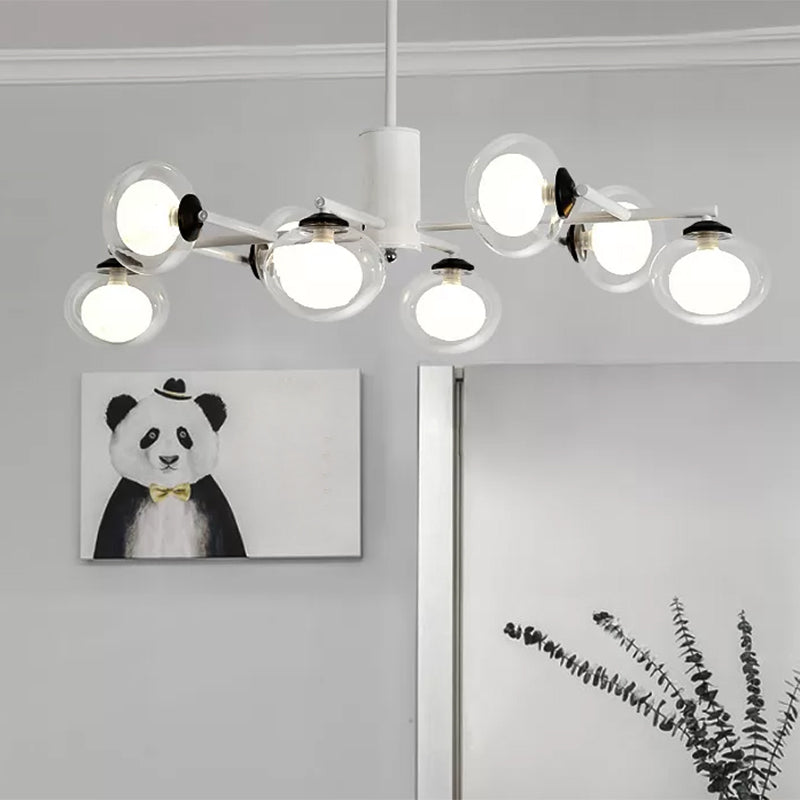 Modern Simple Oval Shade Island Light 8/12 Lights Glass Suspension Light in Black/White