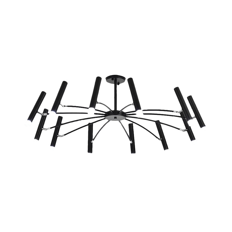 Adjustable Linear Shade Large Chandelier Metal 12/24 Lights Modern Ceiling Light in Black/Rose Gold