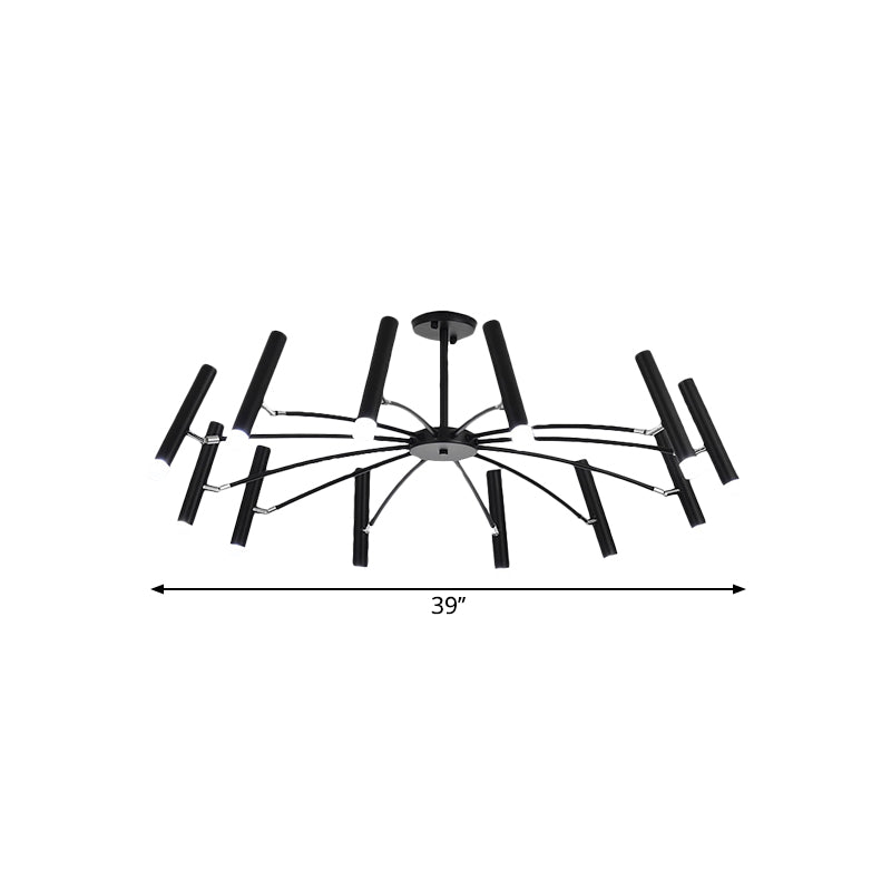 Adjustable Linear Shade Large Chandelier Metal 12/24 Lights Modern Ceiling Light in Black/Rose Gold