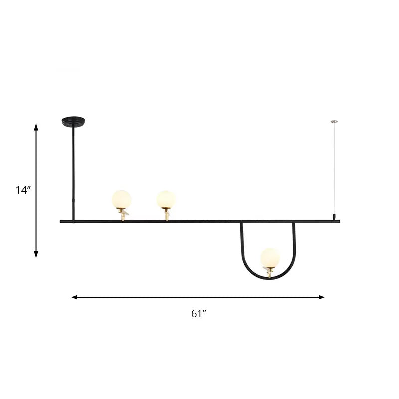 Dining Room Globe Shade Chandelier Metal Triple Light Post Modern Black Island Light