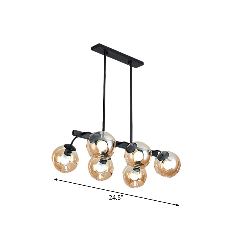 Black Finish Orb Shade Island Lighting 6/8 Lights Modern Glass Linear Pendant for Kitchen Dining Room