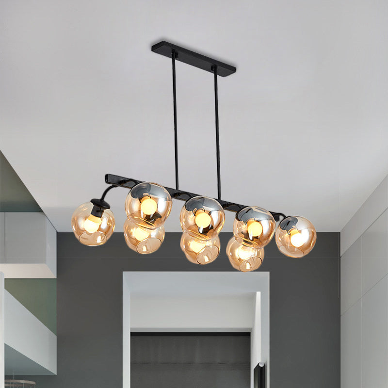 Black Finish Orb Shade Island Lighting 6/8 Lights Modern Glass Linear Pendant for Kitchen Dining Room