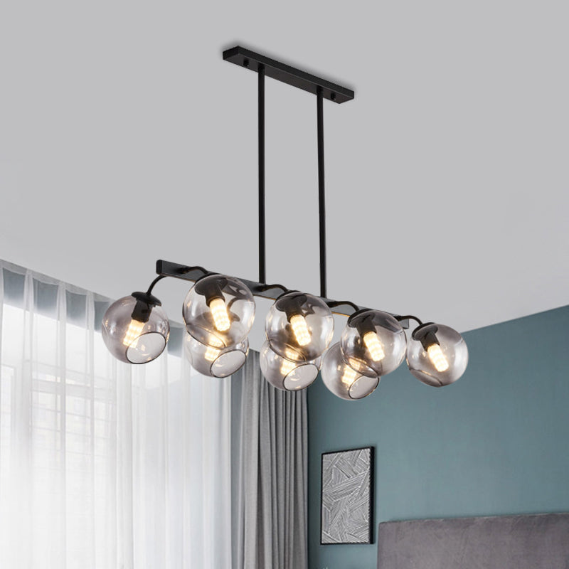 Black Finish Orb Shade Island Lighting 6/8 Lights Modern Glass Linear Pendant for Kitchen Dining Room