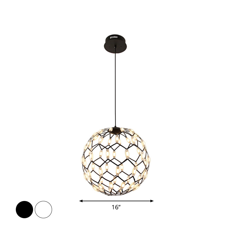 Design Hollow Metal Globe Chandelier LED contemporain lampe de suspension en noir / blanc