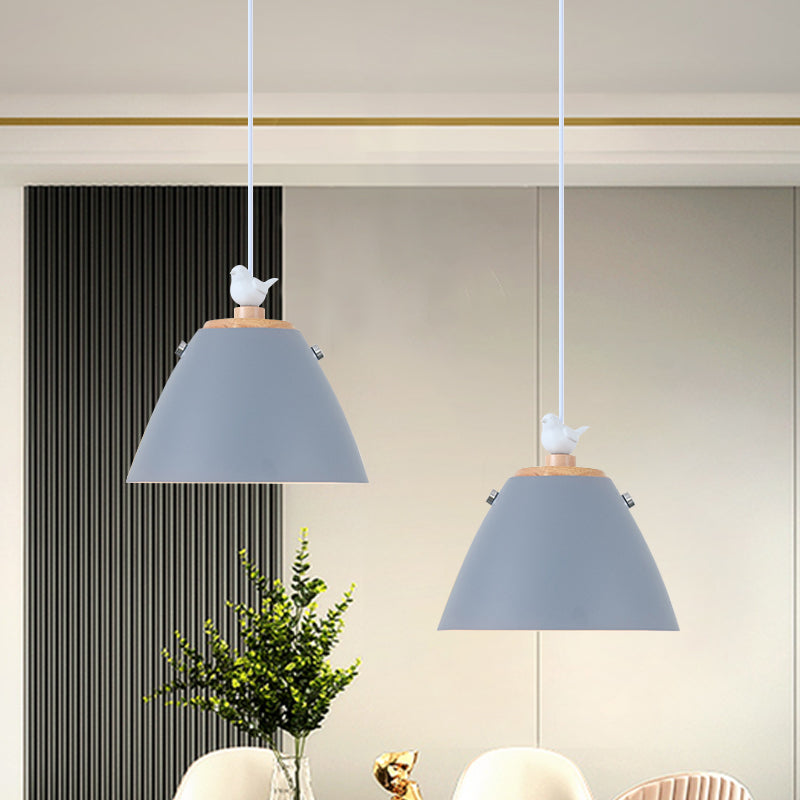 Iluminación colgante cónica de metal contemporáneo 1 luz de techo colgante de gris claro/blanco/amarillo