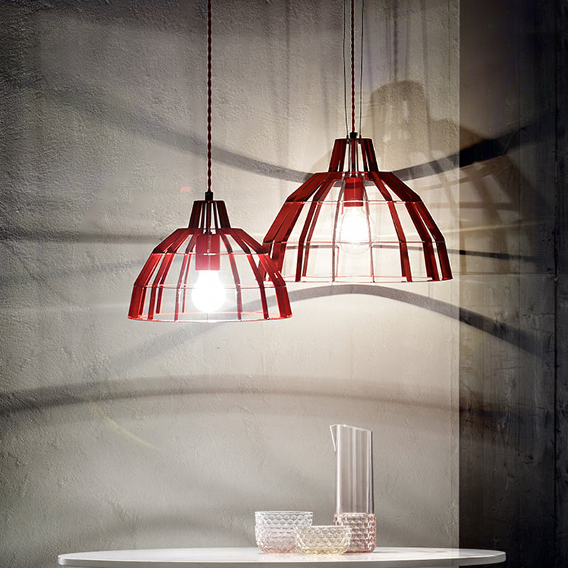 Luz de caída de tono de tono rojo 1 bombilla moderna colgante colgante de metal enjaulado para restaurante