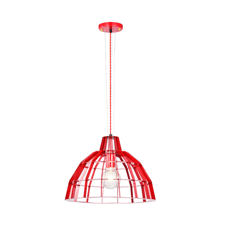 Luz de caída de tono de tono rojo 1 bombilla moderna colgante colgante de metal enjaulado para restaurante