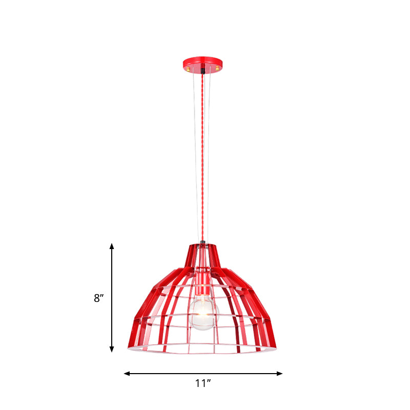 Luz de caída de tono de tono rojo 1 bombilla moderna colgante colgante de metal enjaulado para restaurante