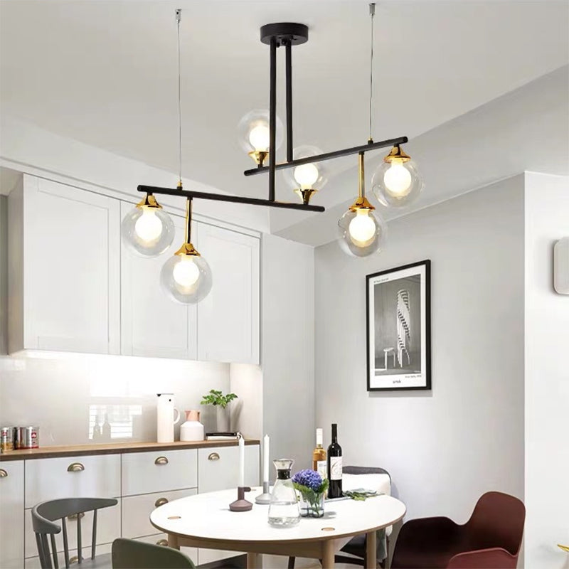 2-Tier Line Chandelier Simple Stylish Metallic Hanging Light in Black for Meeting Room Office