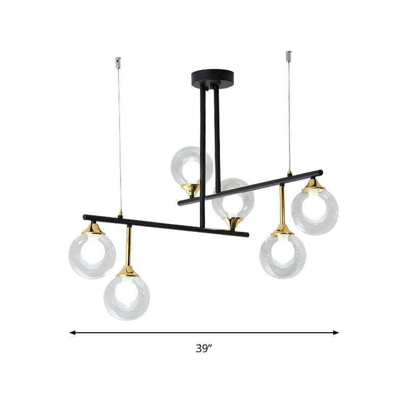 2-Tier Line Chandelier Simple Stylish Metallic Hanging Light in Black for Meeting Room Office