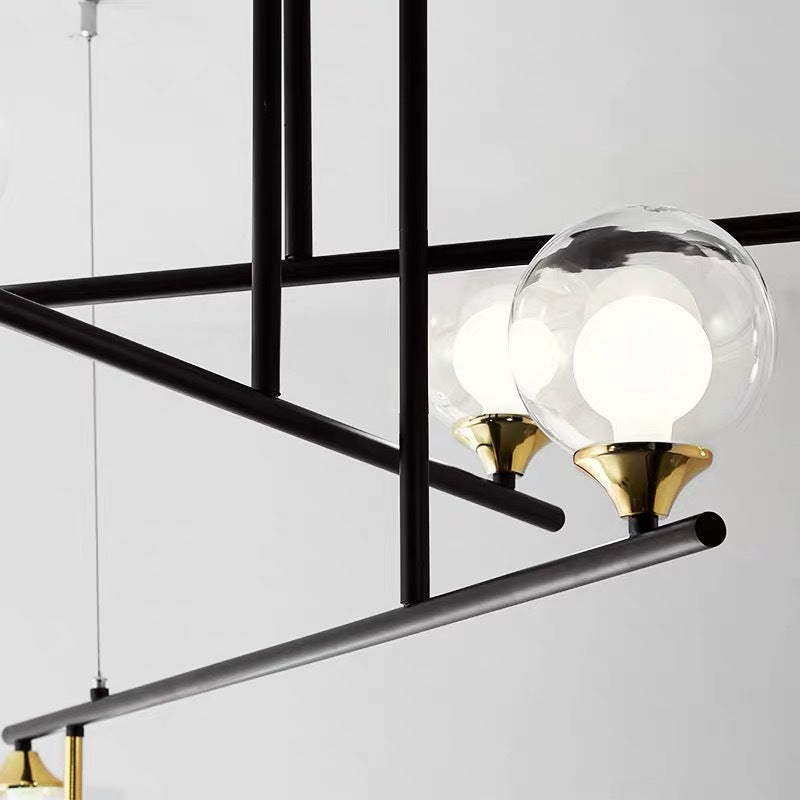 2-Tier Line Chandelier Simple Stylish Metallic Hanging Light in Black for Meeting Room Office