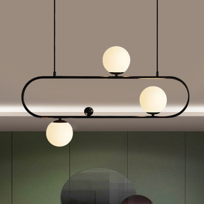 Lampadario Oblong Dining Room Affermazione Opal Glass 3/4 Luci dopo la luce dell'isola moderna in nero/oro