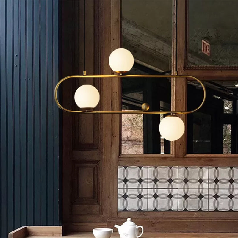 Lampadario Oblong Dining Room Affermazione Opal Glass 3/4 Luci dopo la luce dell'isola moderna in nero/oro