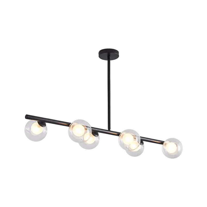 Clear Glass Ball Island Light over Dining Table 6 Light Modern Metallic Hanging Chandelier in Black/Gold