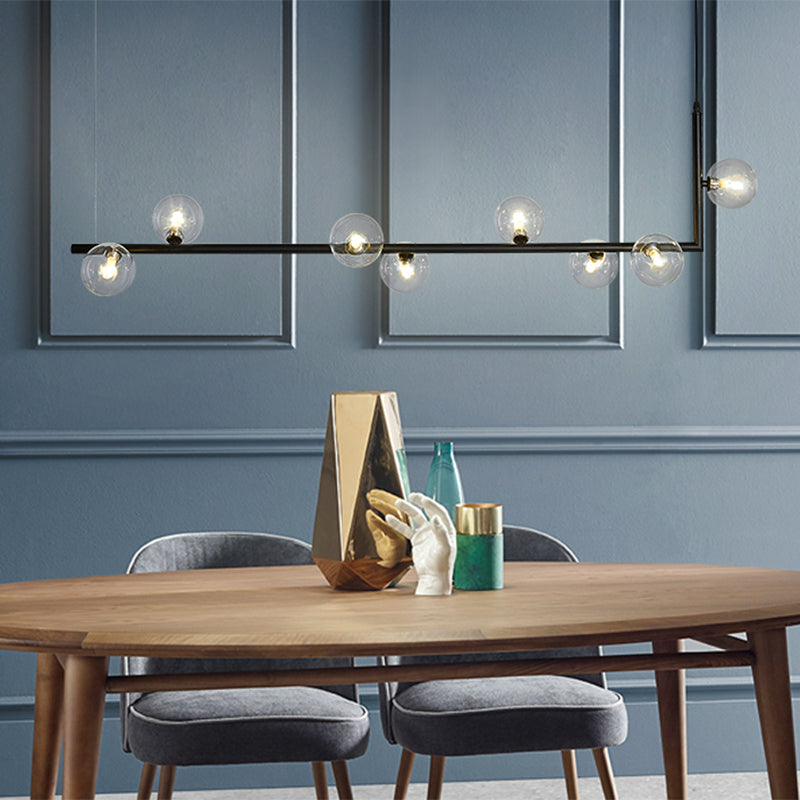 Lampadario lineare angolare a destra contemporaneo 6/8 Luci in vetro Isola Luce in nero/oro