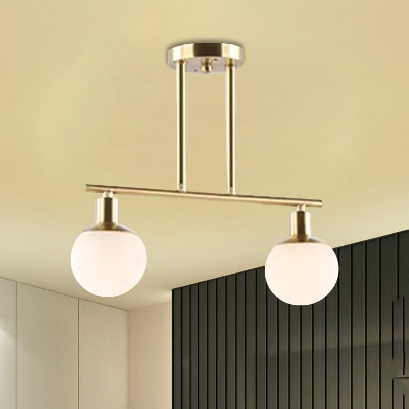 Post Modern Orb Shade Linear Chandelier Milk Glass 2/3 Heads Gold Finish Hanging Pendant Light