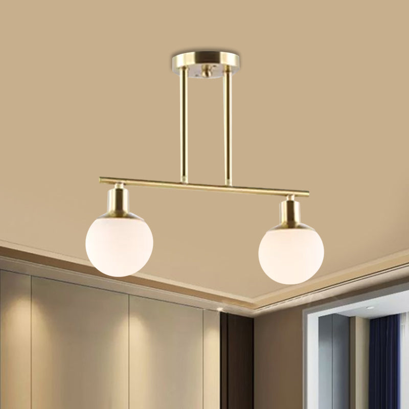Post Modern Orb Shade Linear Chandelier Milk Glass 2/3 Heads Gold Finish Hanging Pendant Light