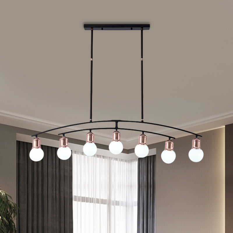Simple Style Bare Bulb Linear Chandelier Metal 5/7 Lights Black/White Finish Island Light