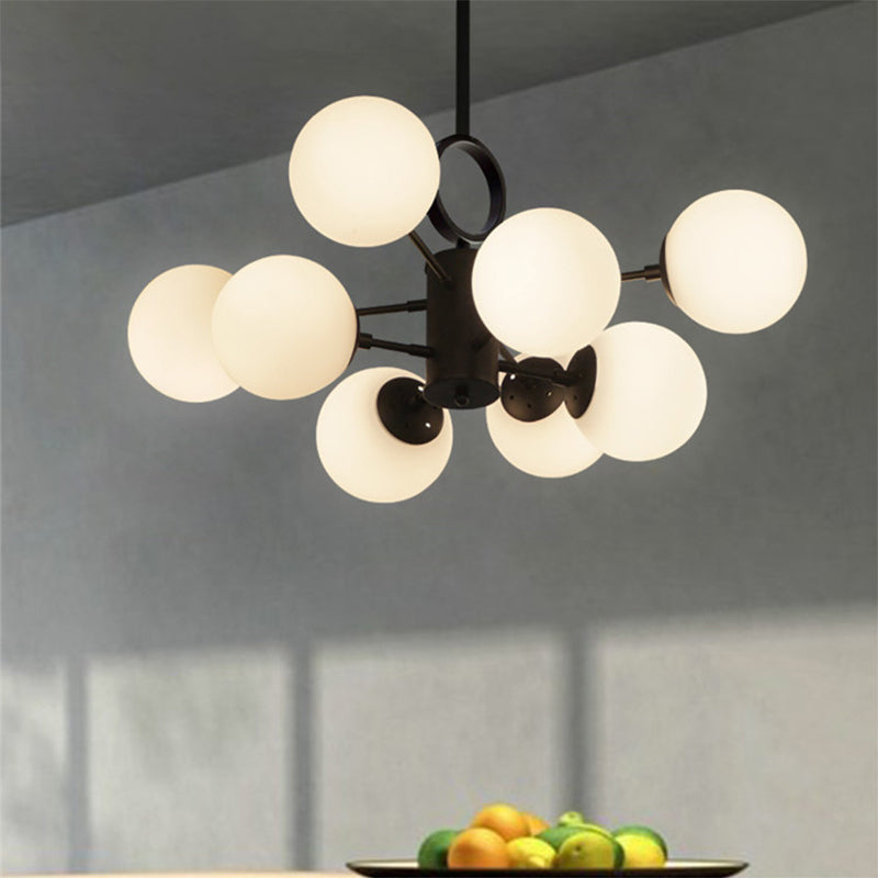 Bubble Shade Dining Table Chandelier Milk Glass Multi-Head Modern Hanging Light in White