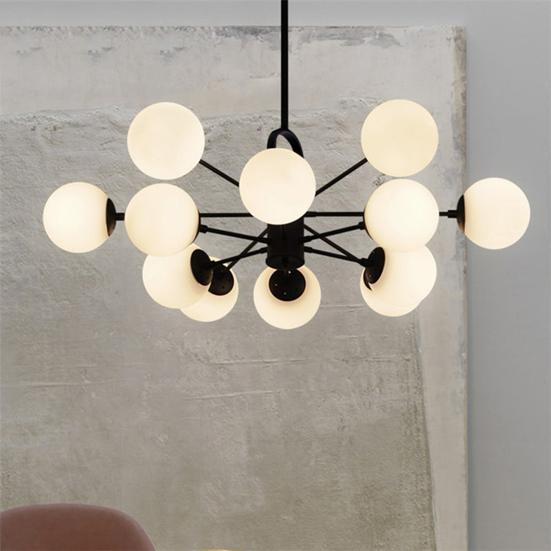 Bubble Shade Dining Table Chandelier Milk Glass Multi-Head Modern Hanging Light in White