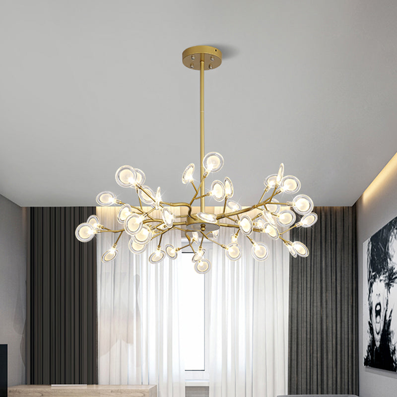 Post Modern Gold Finish Chandelier with Branch Arm Multi-Light Metal Ceiling Pendant