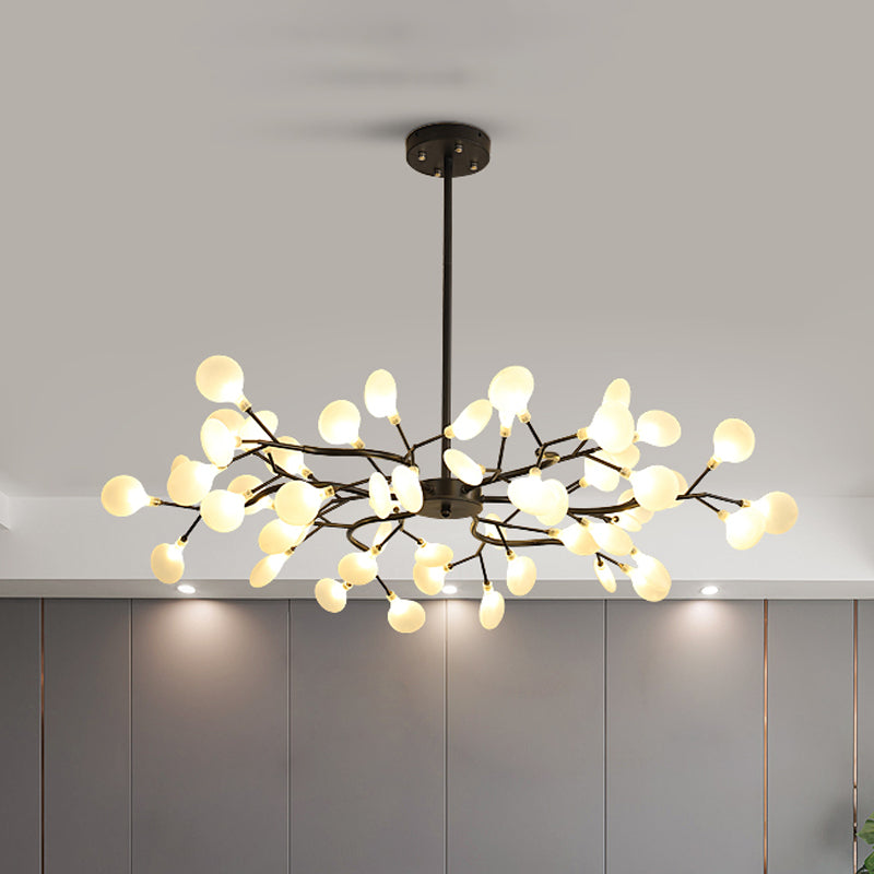 Frosted Shade Black Branch Chandelier Multi-Light Modern Metallic Suspended Light for Restaurant