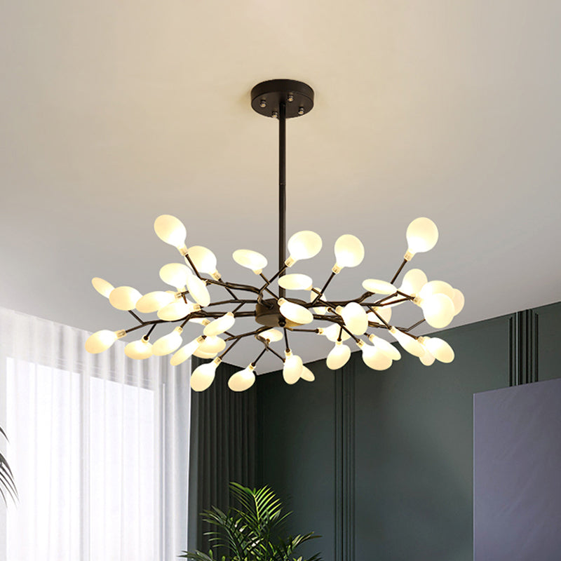 Frosted Shade Black Branch Chandelier Multi-Light Modern Metallic Suspended Light for Restaurant