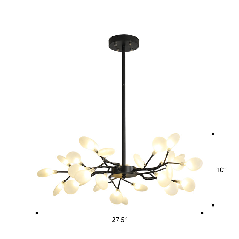 Frosted Shade Black Branch Chandelier Multi-Light Modern Metallic Suspended Light for Restaurant