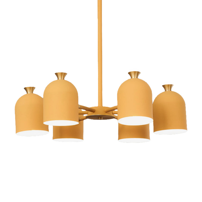 Kids Cup Shade Hanging Light Metal Six Lights Yellow Chandelier for Adult Bedroom
