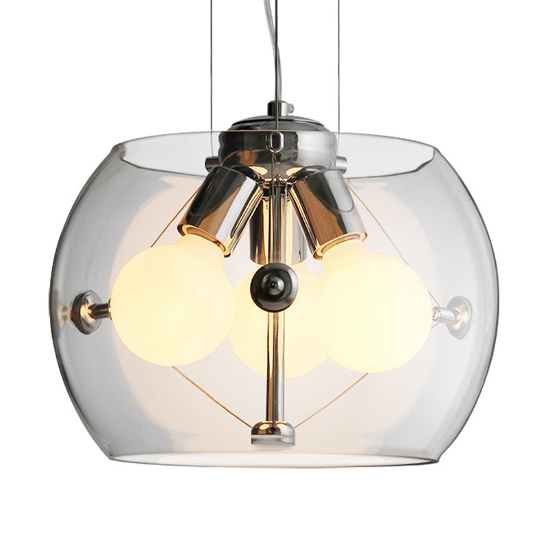 Post-modern Orb Pendant Light with Drum Shade 3 Bulbs Glass Chandelier for Study Room