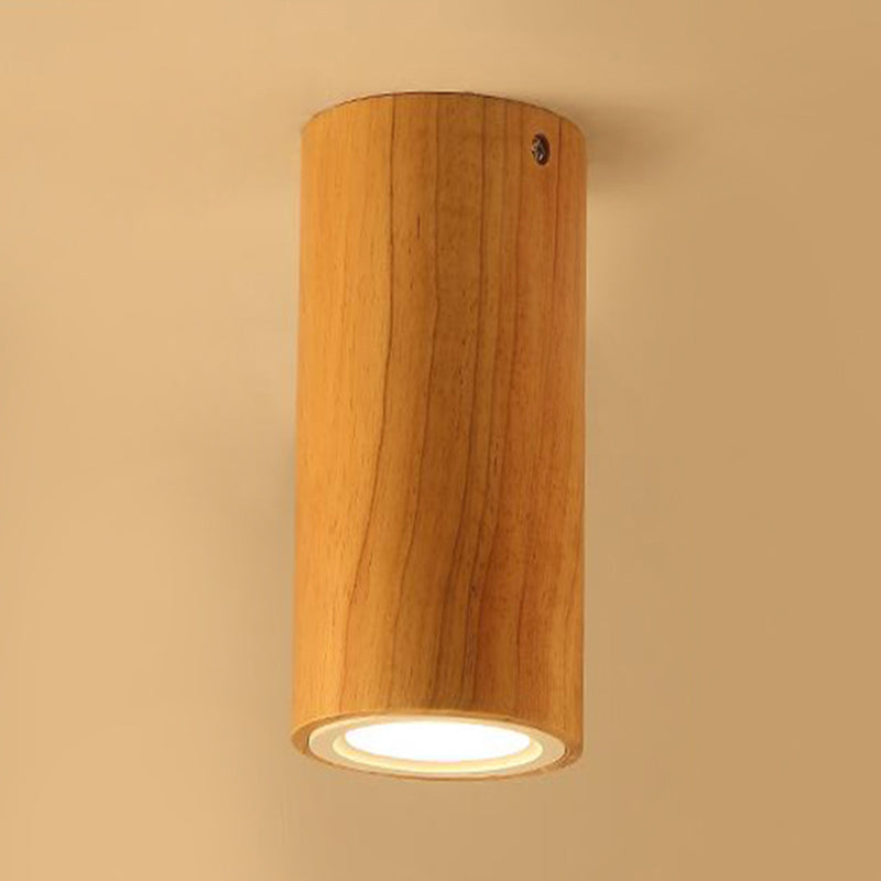 Lámpara empotrada cilíndrica de madera estilo asiático, montaje empotrado en color beige para comedor