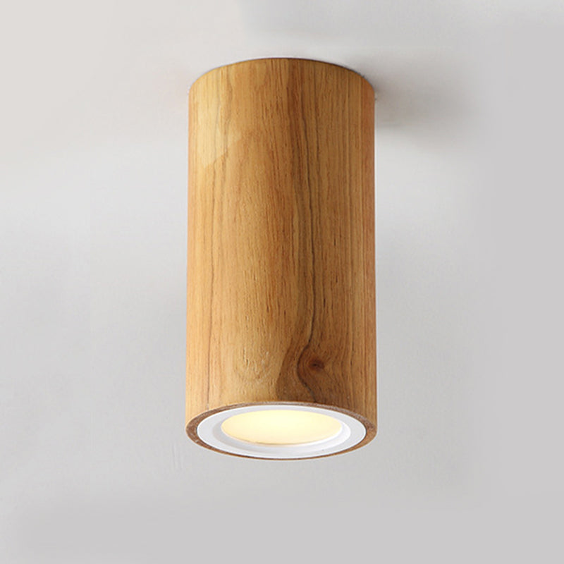 Lámpara empotrada cilíndrica de madera estilo asiático, montaje empotrado en color beige para comedor