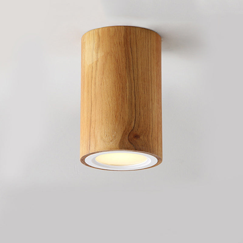 Lámpara empotrada cilíndrica de madera estilo asiático, montaje empotrado en color beige para comedor