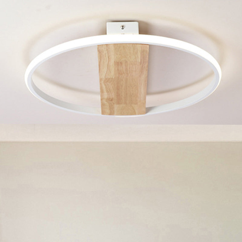 Nordic Style Rectangle Ceiling Lamp with Ring Wood Flush Ceiling Light in White for Adult Bedroom