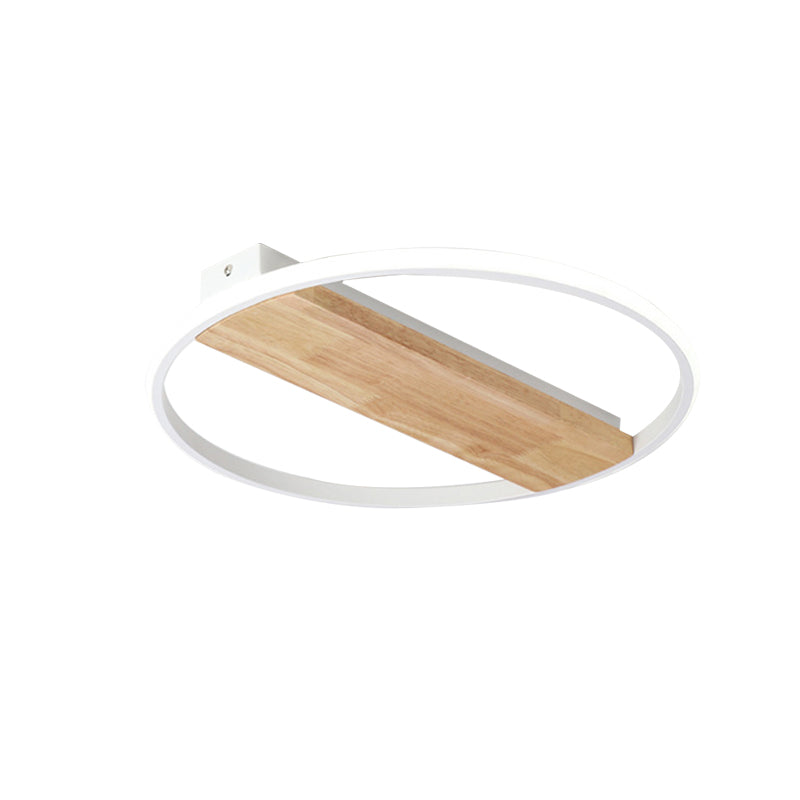 Nordic Style Rectangle Ceiling Lamp with Ring Wood Flush Ceiling Light in White for Adult Bedroom