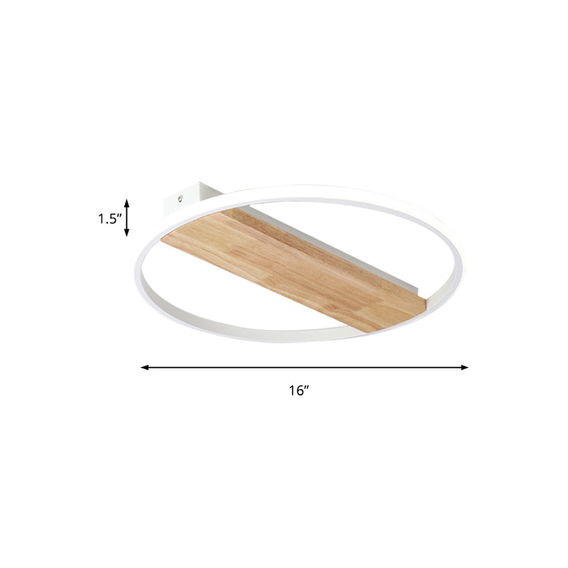 Nordic Style Rectangle Ceiling Lamp with Ring Wood Flush Ceiling Light in White for Adult Bedroom