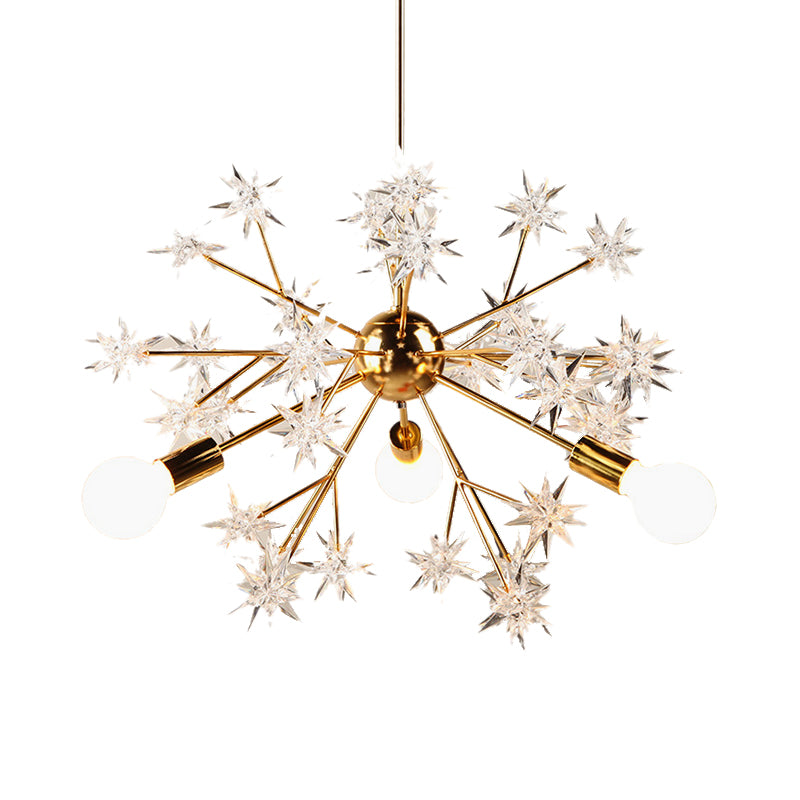 Romantic Star Deco Chandelier 3 Lights Metal Hanging Light in Gold fro Child Bedroom Hotel