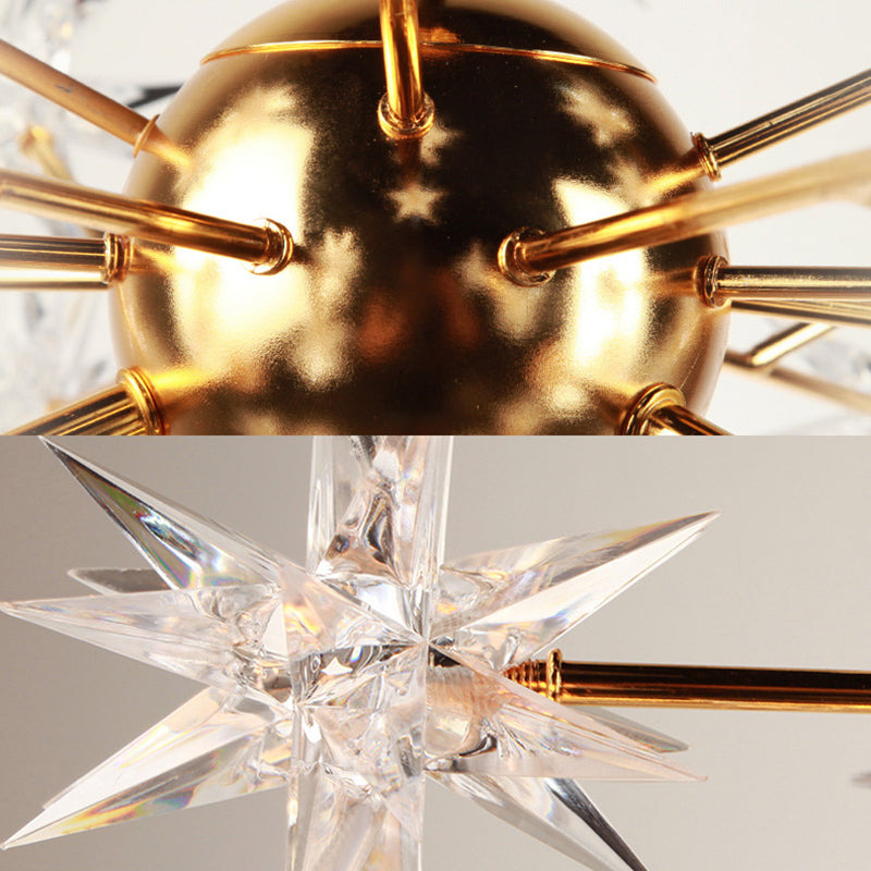 Romantic Star Deco Chandelier 3 Lights Metal Hanging Light in Gold fro Child Bedroom Hotel